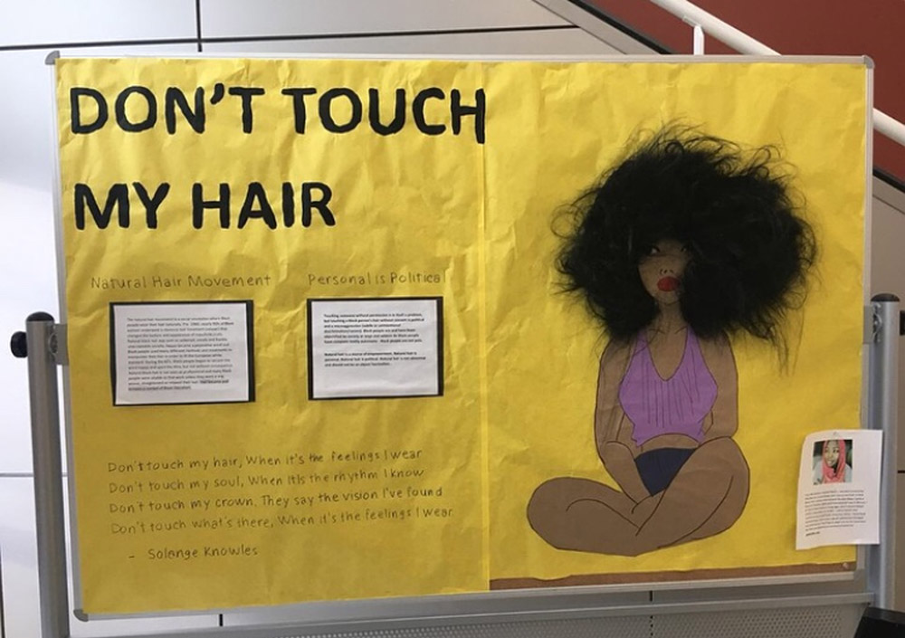 Image of the "Don't Touch My Hair" bulletin board