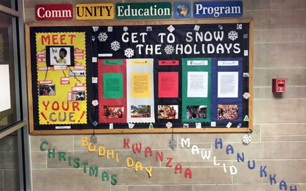 Photo of "Get to Snow the Holidays" bulletin board
